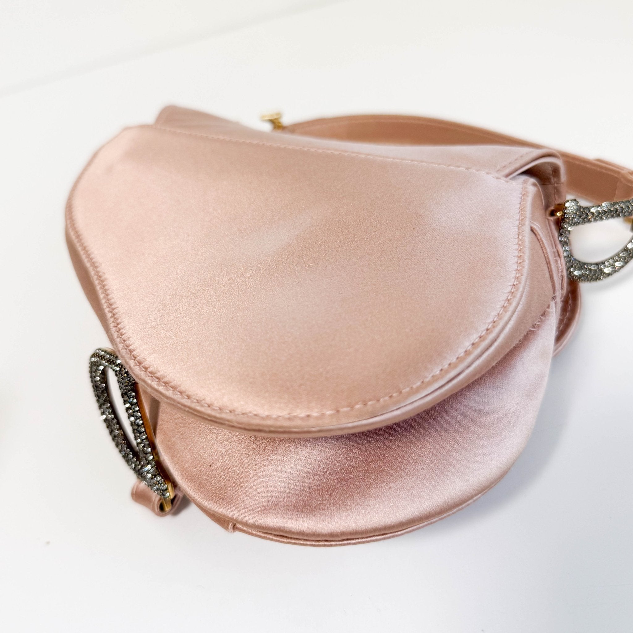 DIOR Mini Saddle Pink Satin Shoulder Bag with Rhinestone Hardware, in , Sold by HIVE PRELOVED - Shoulder Bags, ,