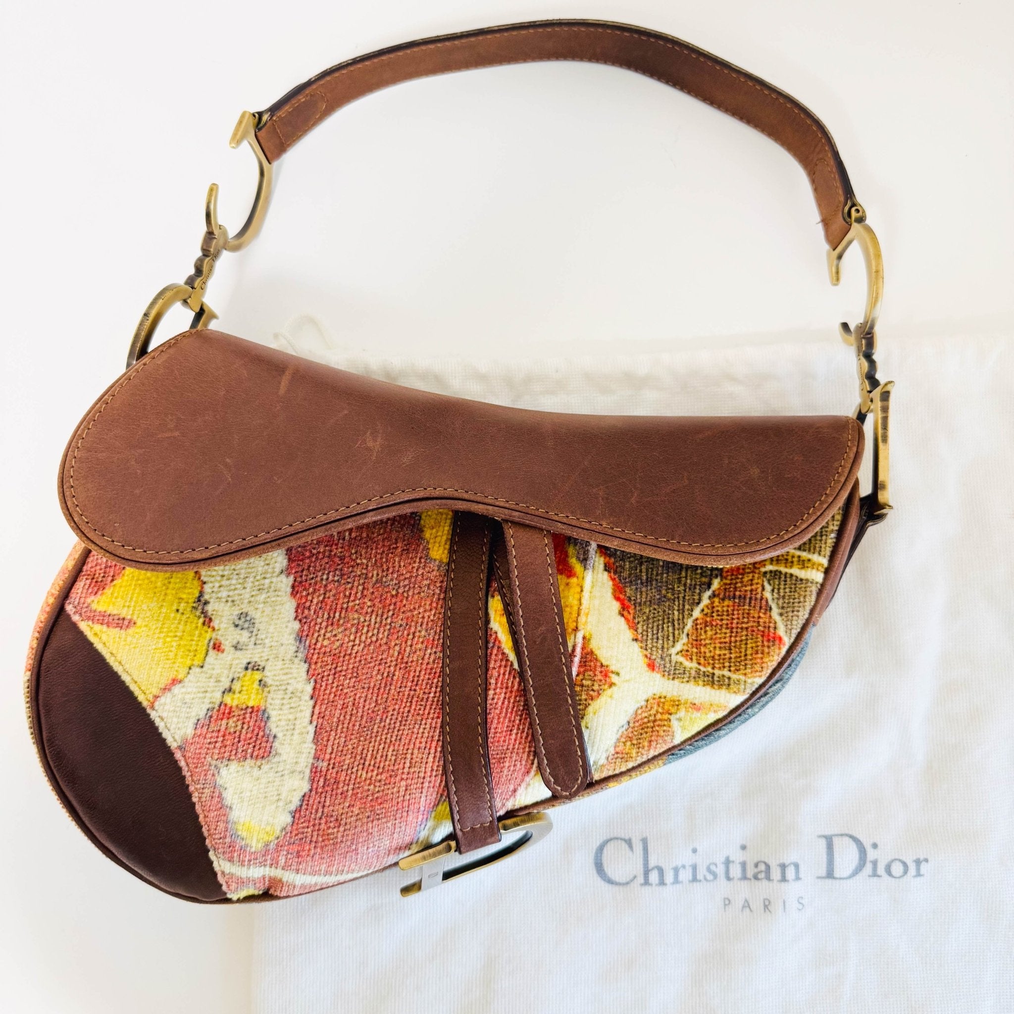 DIOR Saddle Brown Leather Printed Velvet Shoulder Bag, in , Sold by HIVE PRELOVED - Shoulder Bags, ,