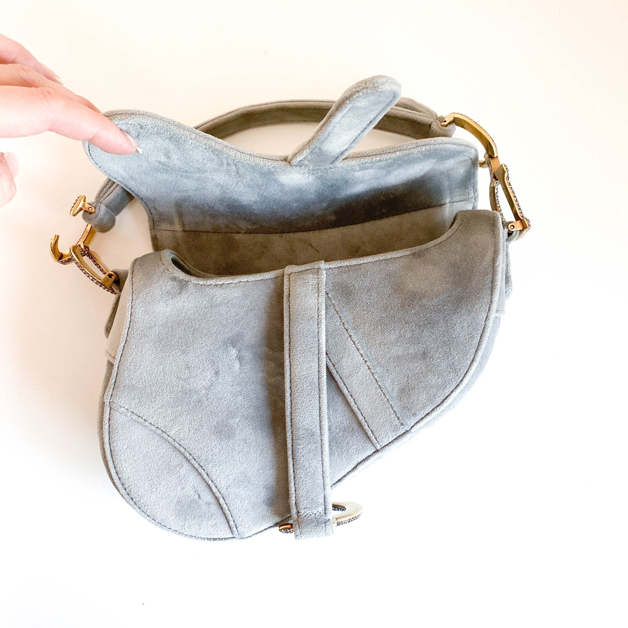 DIOR Saddle Mini Grey Suede Handle Bag, in , Sold by HIVE PRELOVED - Handle Bags, ,