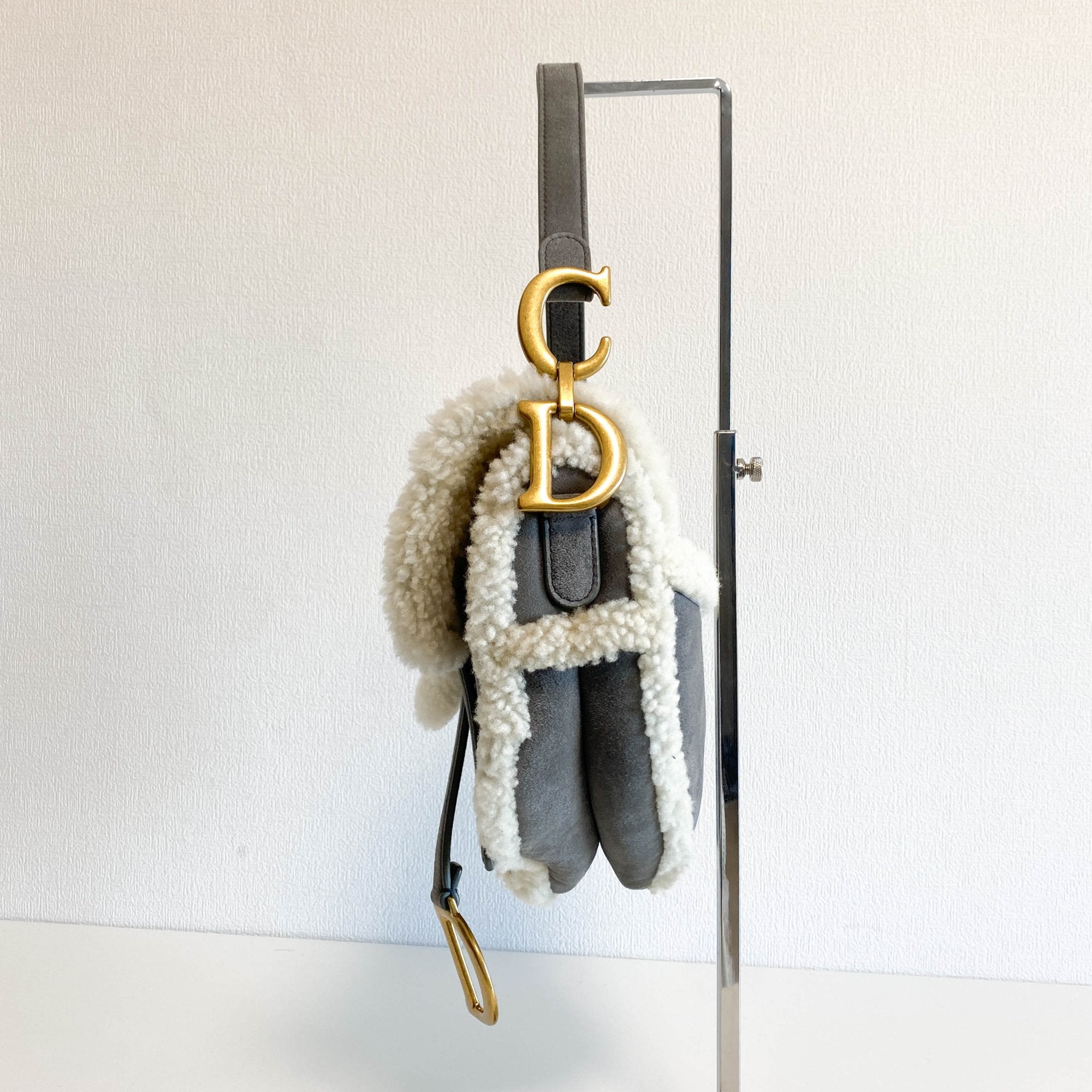 DIOR Saddle Shoulder Bag Shearling Grey White, in , Sold by HIVE PRELOVED - Shoulder Bags, ,