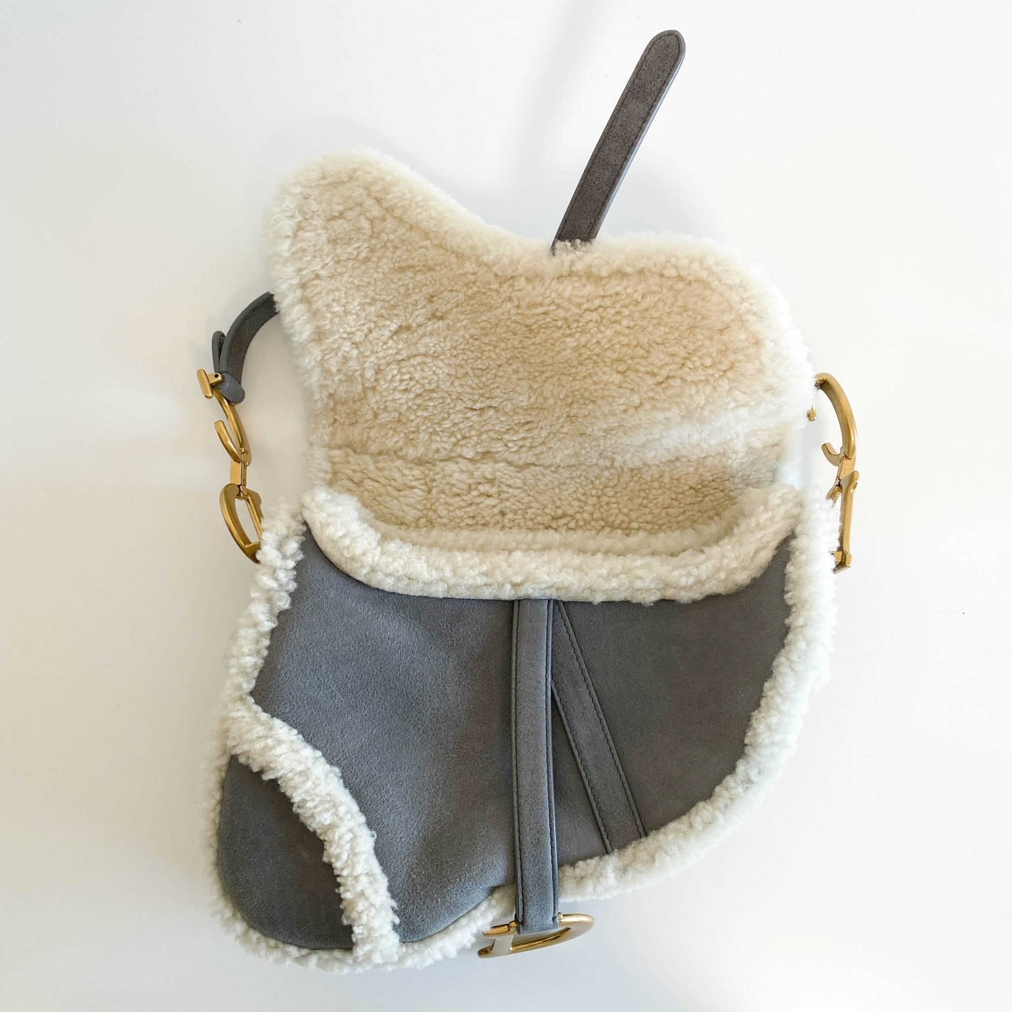 DIOR Saddle Shoulder Bag Shearling Grey White, in , Sold by HIVE PRELOVED - Shoulder Bags, ,