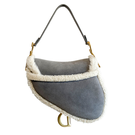 DIOR Saddle Shoulder Bag Shearling Grey White, in , Sold by HIVE PRELOVED - Shoulder Bags, ,