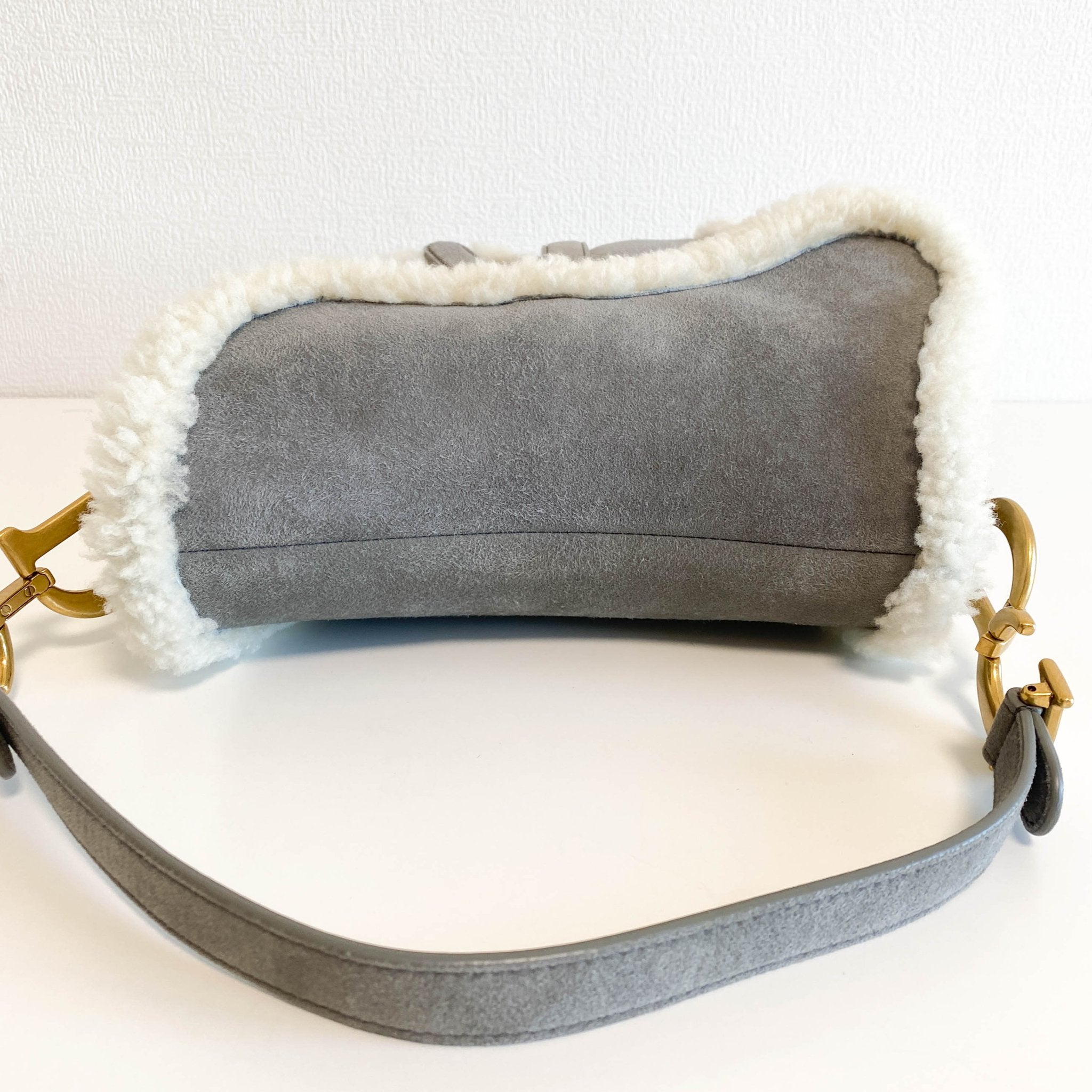 DIOR Saddle Shoulder Bag Shearling Grey White, in , Sold by HIVE PRELOVED - Shoulder Bags, ,