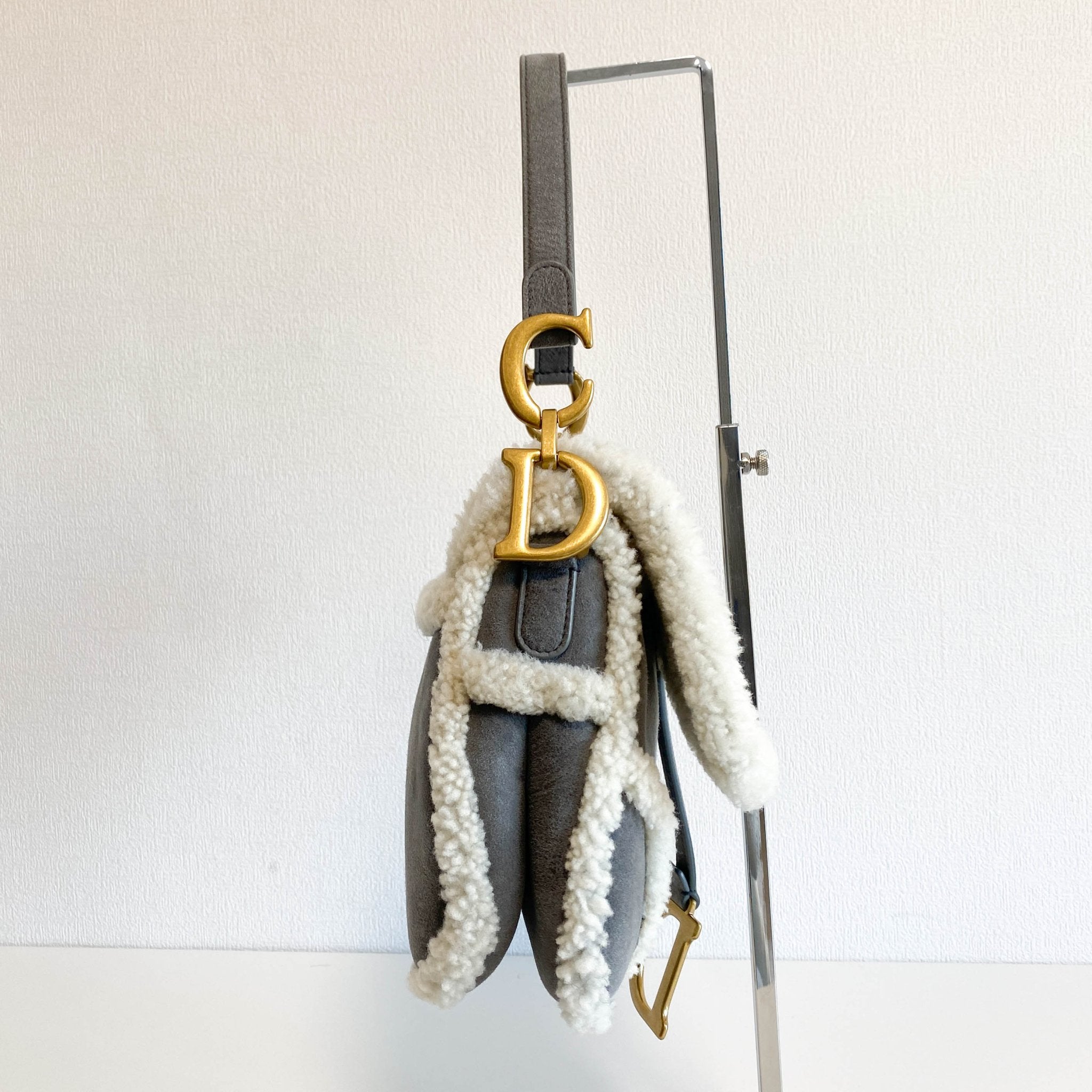 DIOR Saddle Shoulder Bag Shearling Grey White, in , Sold by HIVE PRELOVED - Shoulder Bags, ,