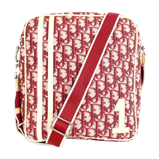 DIOR Trotter Satchel Diorissimo Bag, Coated Canvas in Red, Sold by HIVE PRELOVED - Crossbody bags, ,