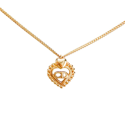 DIOR Vintage Dior Heart Shaped Logo Plate 43cm Gold Necklace, in , Sold by HIVE PRELOVED - Necklaces, ,