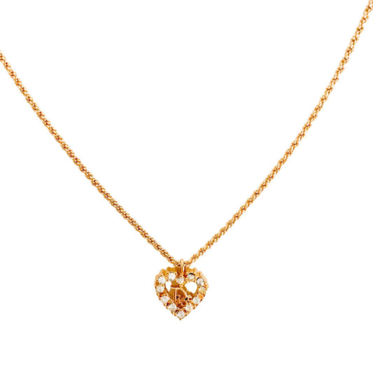 DIOR Vintage Dior Heart Shaped Rhinstones Logo Plate 43cm Gold Necklace, in , Sold by HIVE PRELOVED - Necklaces, ,