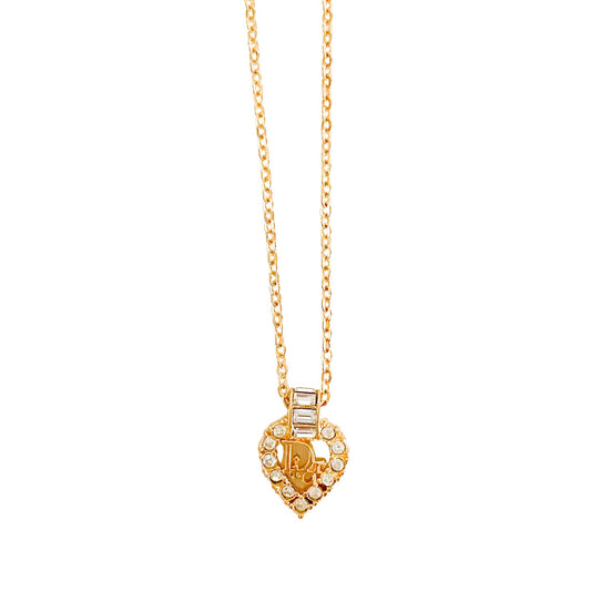 DIOR Vintage Dior Heart Shaped Rhinstones Logo Plate 43cm Gold Necklace, in , Sold by HIVE PRELOVED - Necklaces, ,