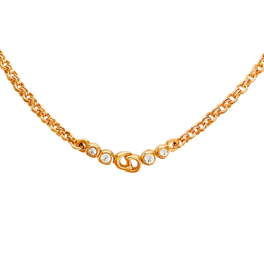 DIOR Vintage Dior Logo Rhinestone Plate 43cm Gold Necklace, in , Sold by HIVE PRELOVED - Necklaces, ,