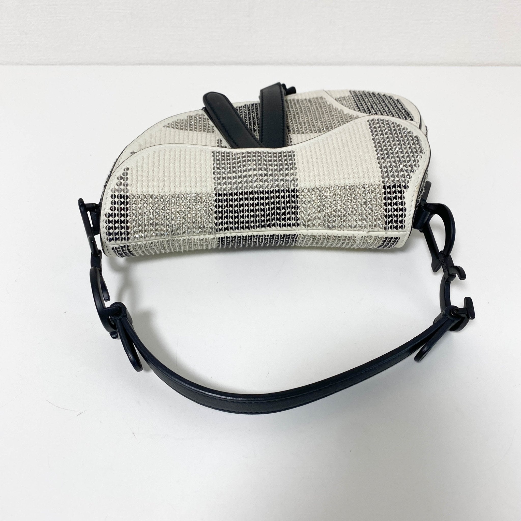 DIOR White and Black 2019 Sequin Embroidered Check Mini Saddle bag, in , Sold by HIVE PRELOVED - Shoulder Bags, ,