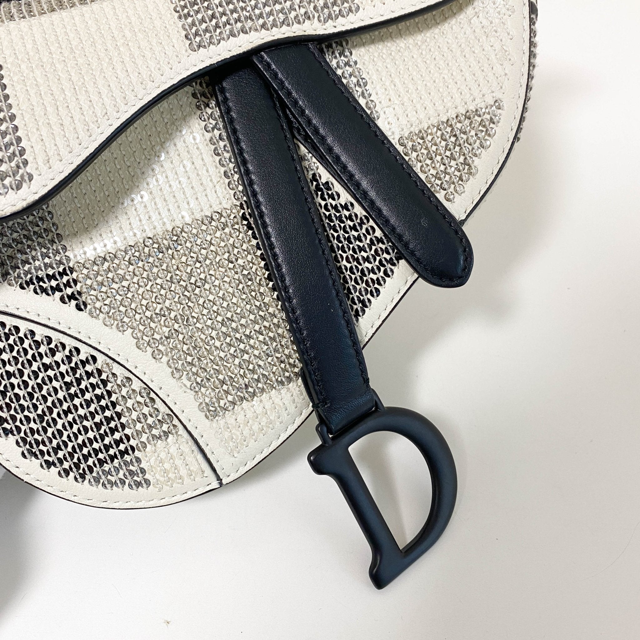 DIOR White and Black 2019 Sequin Embroidered Check Mini Saddle bag, in , Sold by HIVE PRELOVED - Shoulder Bags, ,