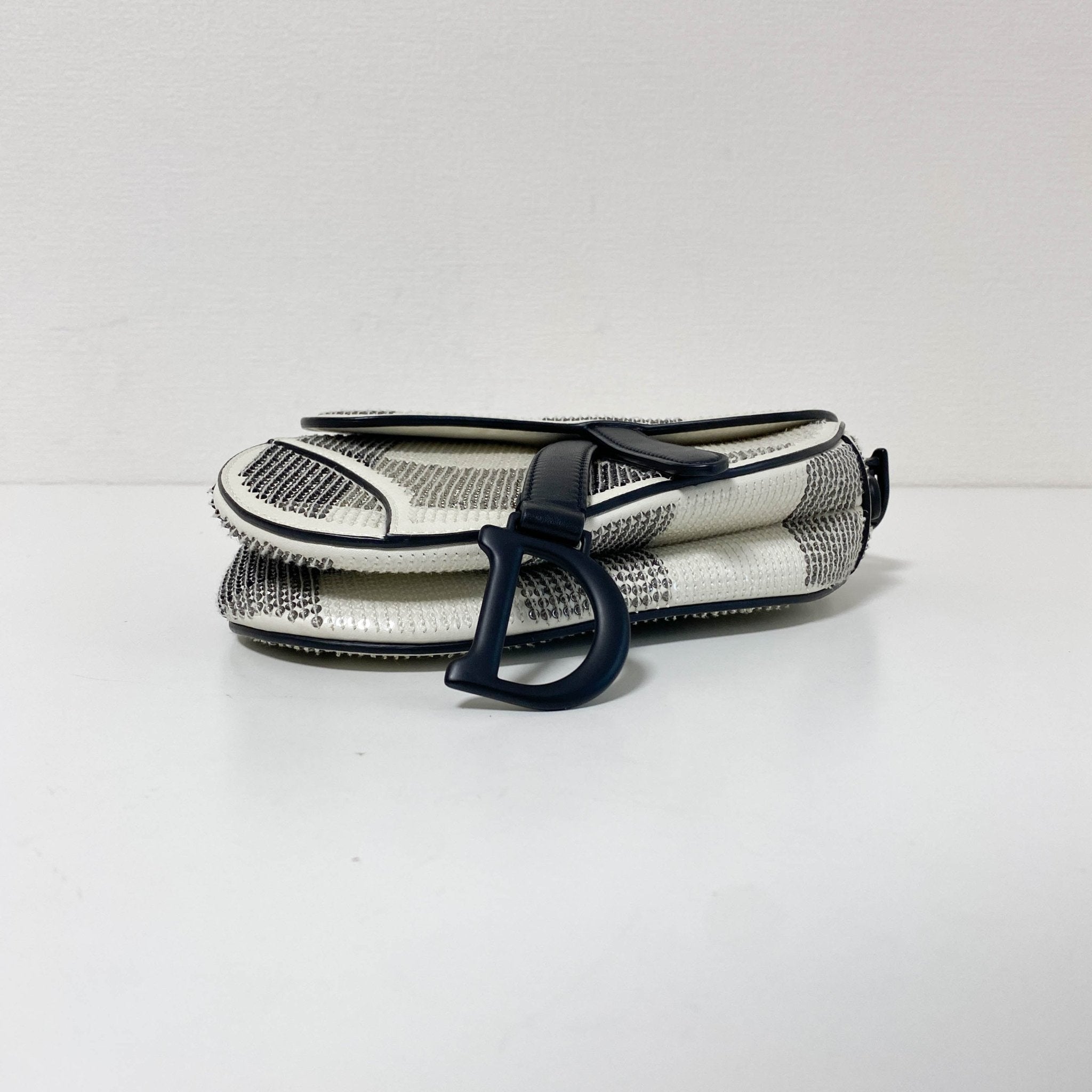 DIOR White and Black 2019 Sequin Embroidered Check Mini Saddle bag, in , Sold by HIVE PRELOVED - Shoulder Bags, ,