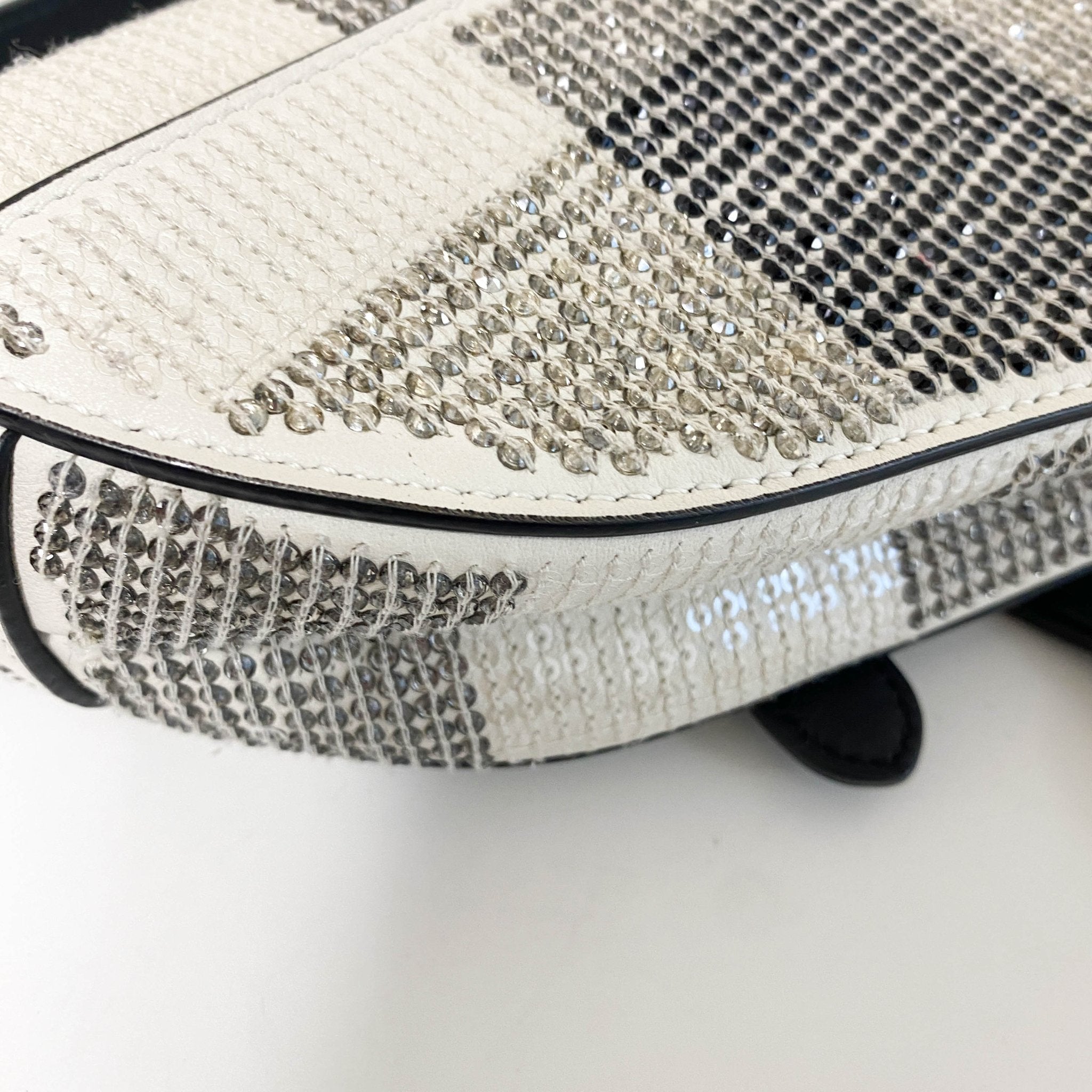 DIOR White and Black 2019 Sequin Embroidered Check Mini Saddle bag, in , Sold by HIVE PRELOVED - Shoulder Bags, ,