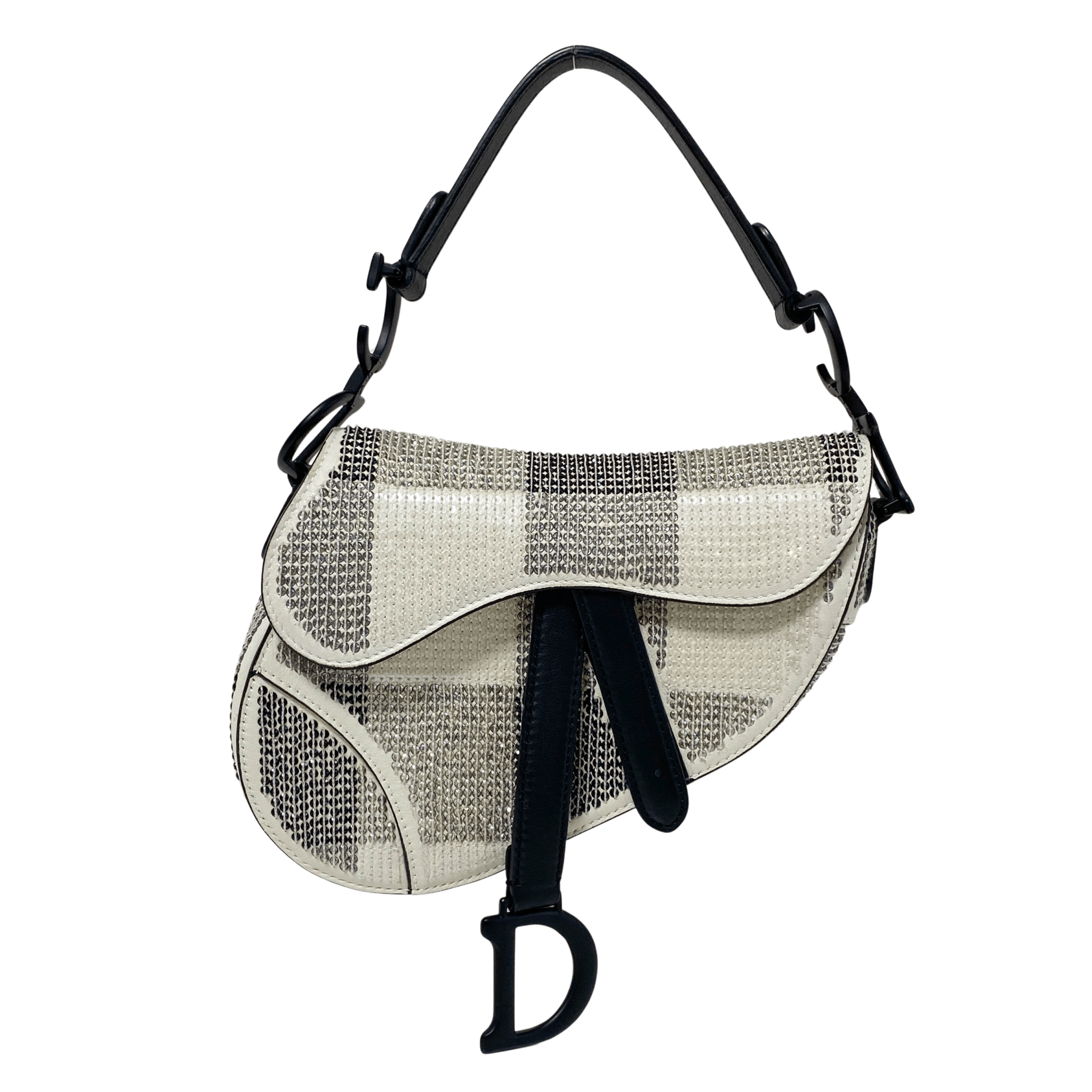 DIOR White and Black 2019 Sequin Embroidered Check Mini Saddle bag, in , Sold by HIVE PRELOVED - Shoulder Bags, ,
