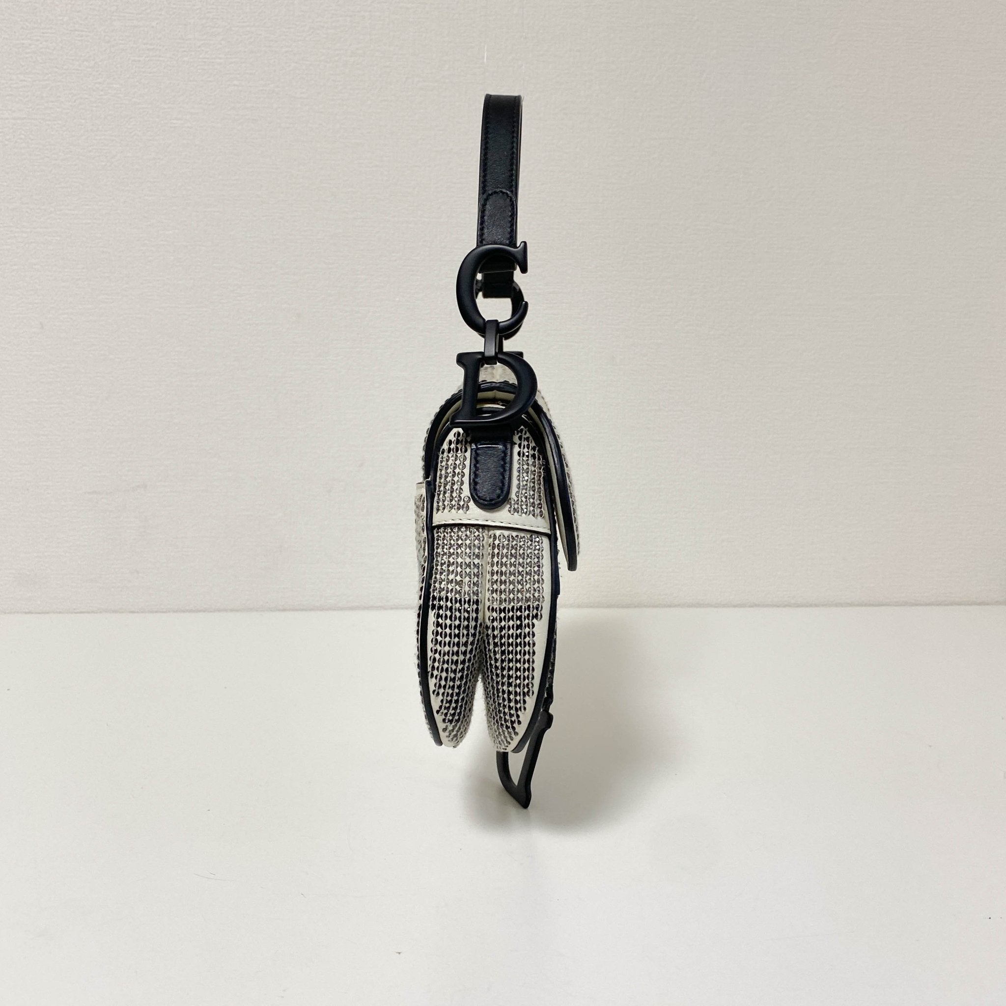 DIOR White and Black 2019 Sequin Embroidered Check Mini Saddle bag, in , Sold by HIVE PRELOVED - Shoulder Bags, ,