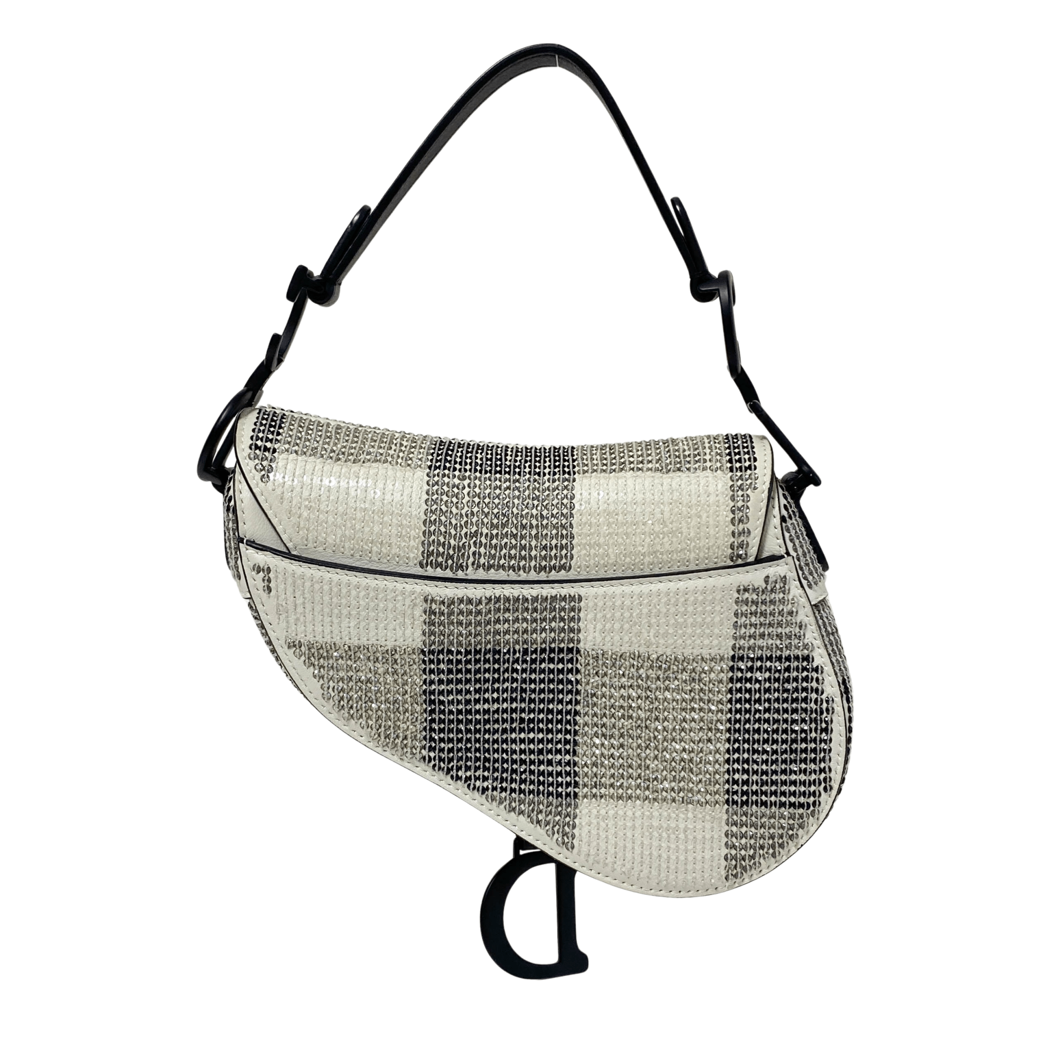 DIOR White and Black 2019 Sequin Embroidered Check Mini Saddle bag, in , Sold by HIVE PRELOVED - Shoulder Bags, ,