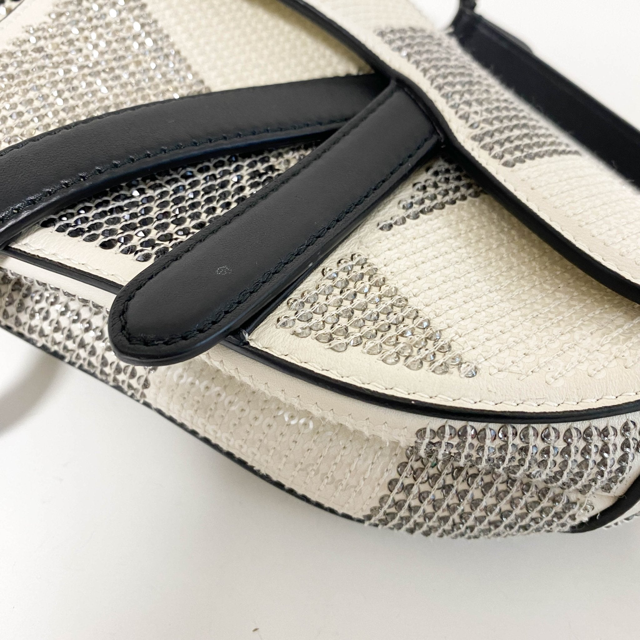 DIOR White and Black 2019 Sequin Embroidered Check Mini Saddle bag, in , Sold by HIVE PRELOVED - Shoulder Bags, ,