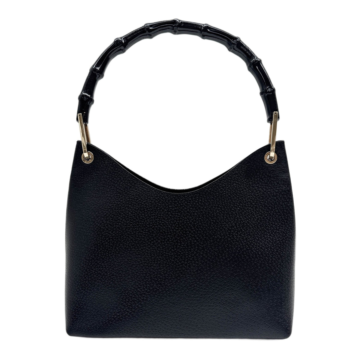 Bamboo Top Handle Black Leather Shoulder Bag