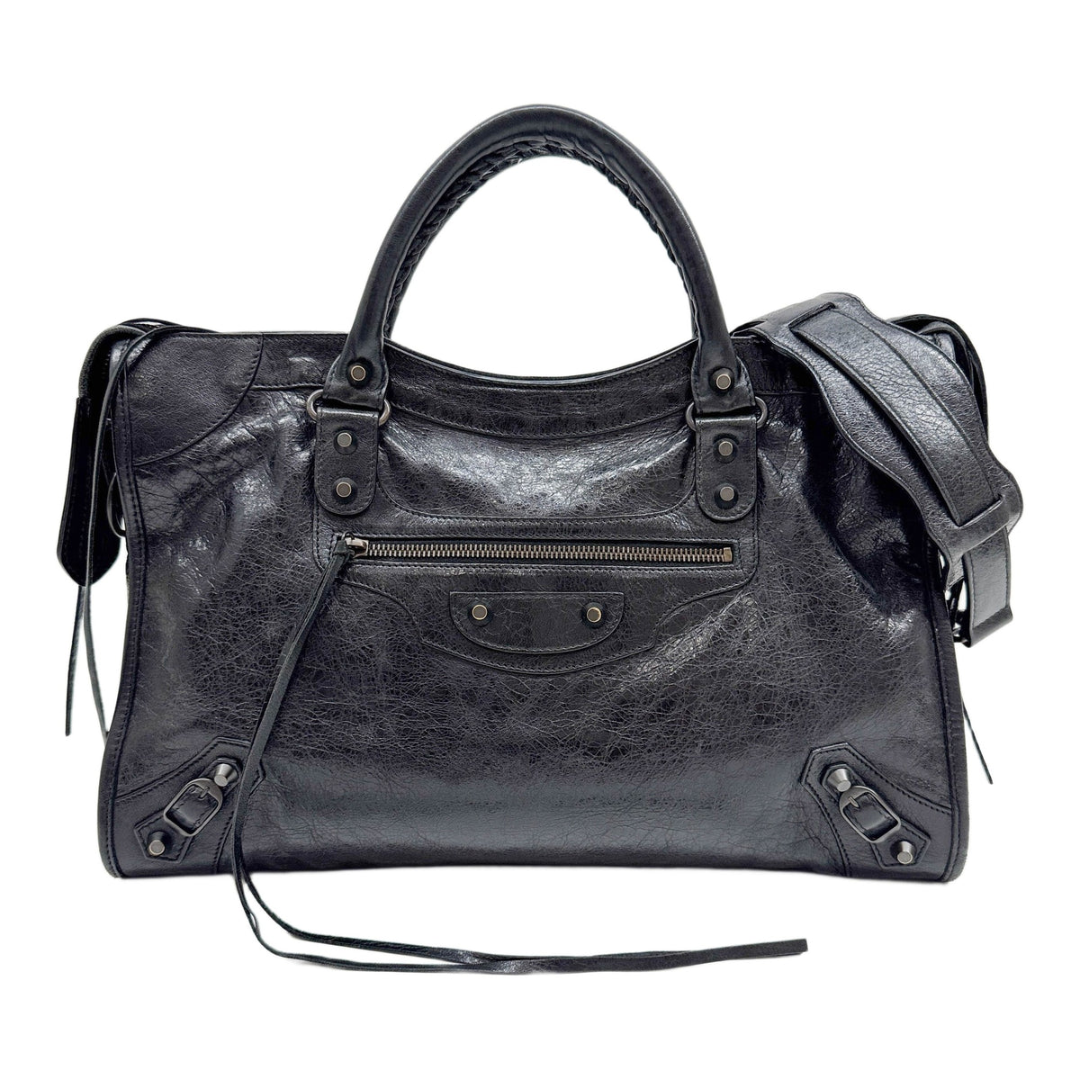 The City Anthracite Grey Leather Two Way Bag