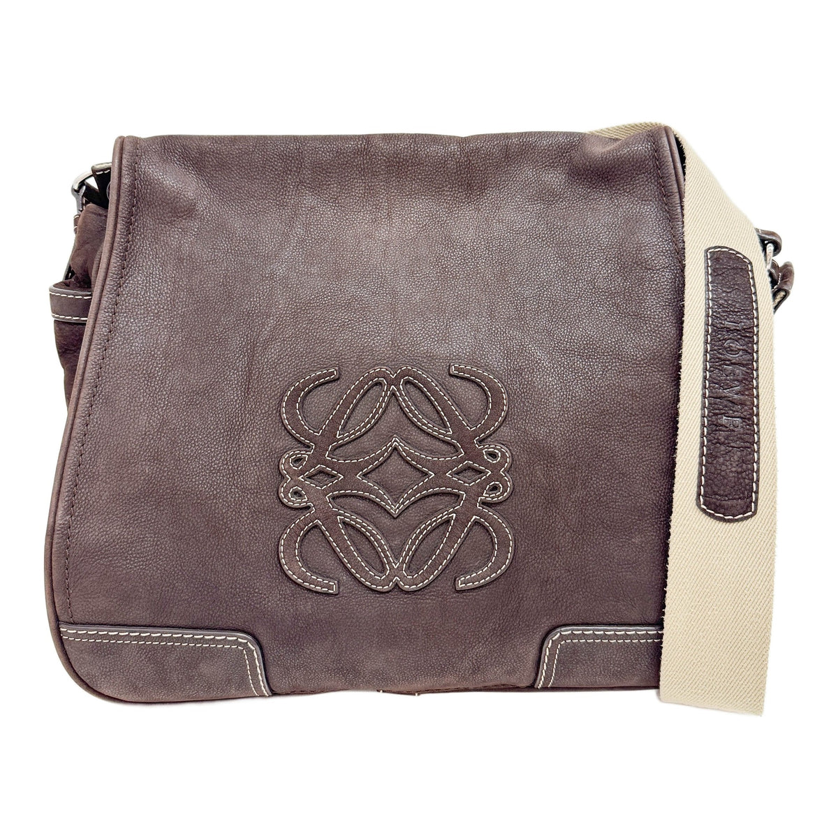 Anagram Brown Leather Crossbody Messenger Bag