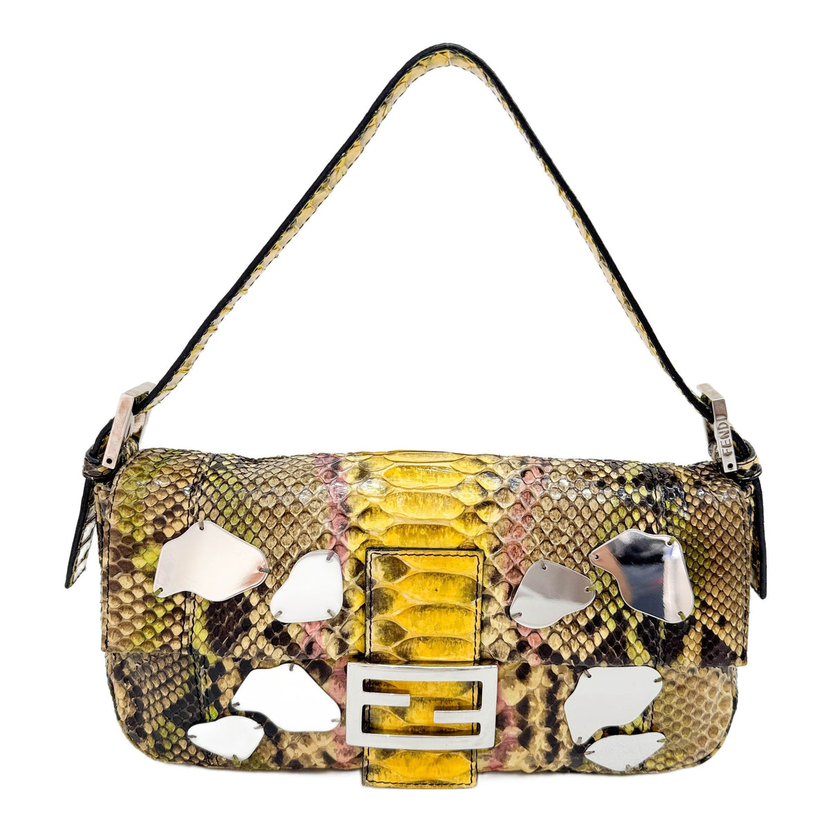 Baguette Mirror Yellow Python Embossed Leather Shoulder Bag