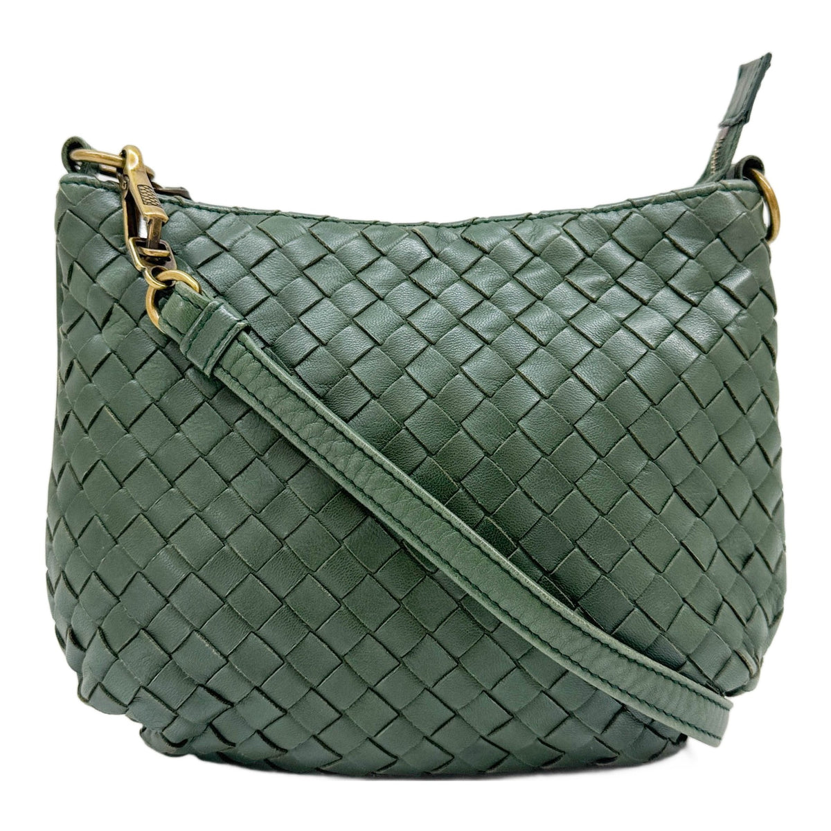 Intrecciato Green Leather Shoulder Bag