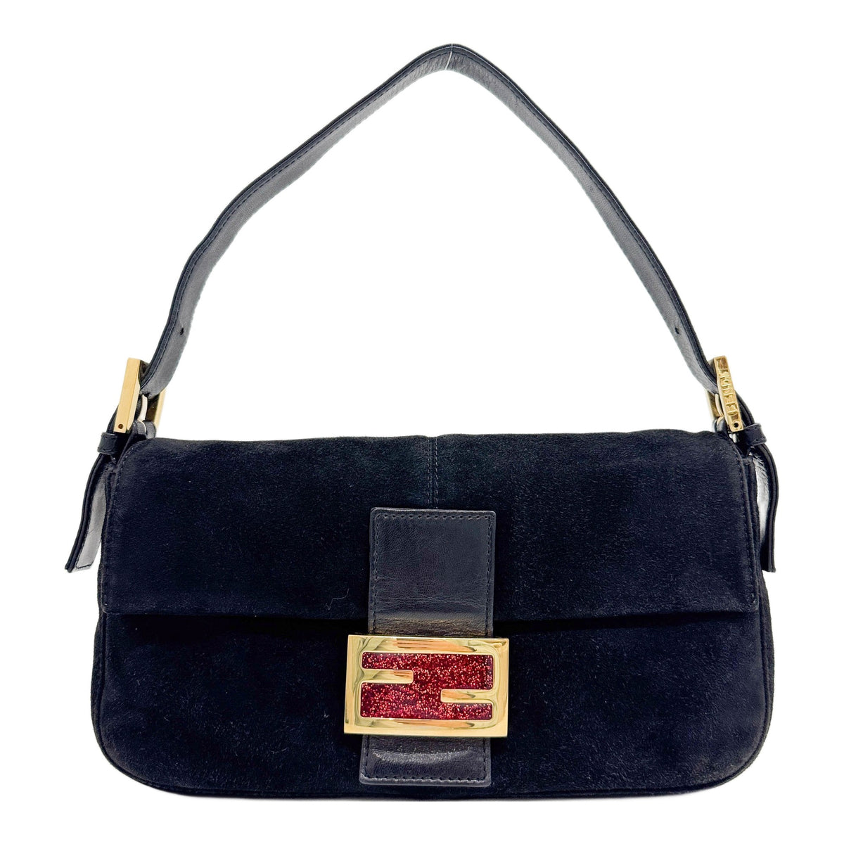 Baguette Black Suede Shoulder Bag