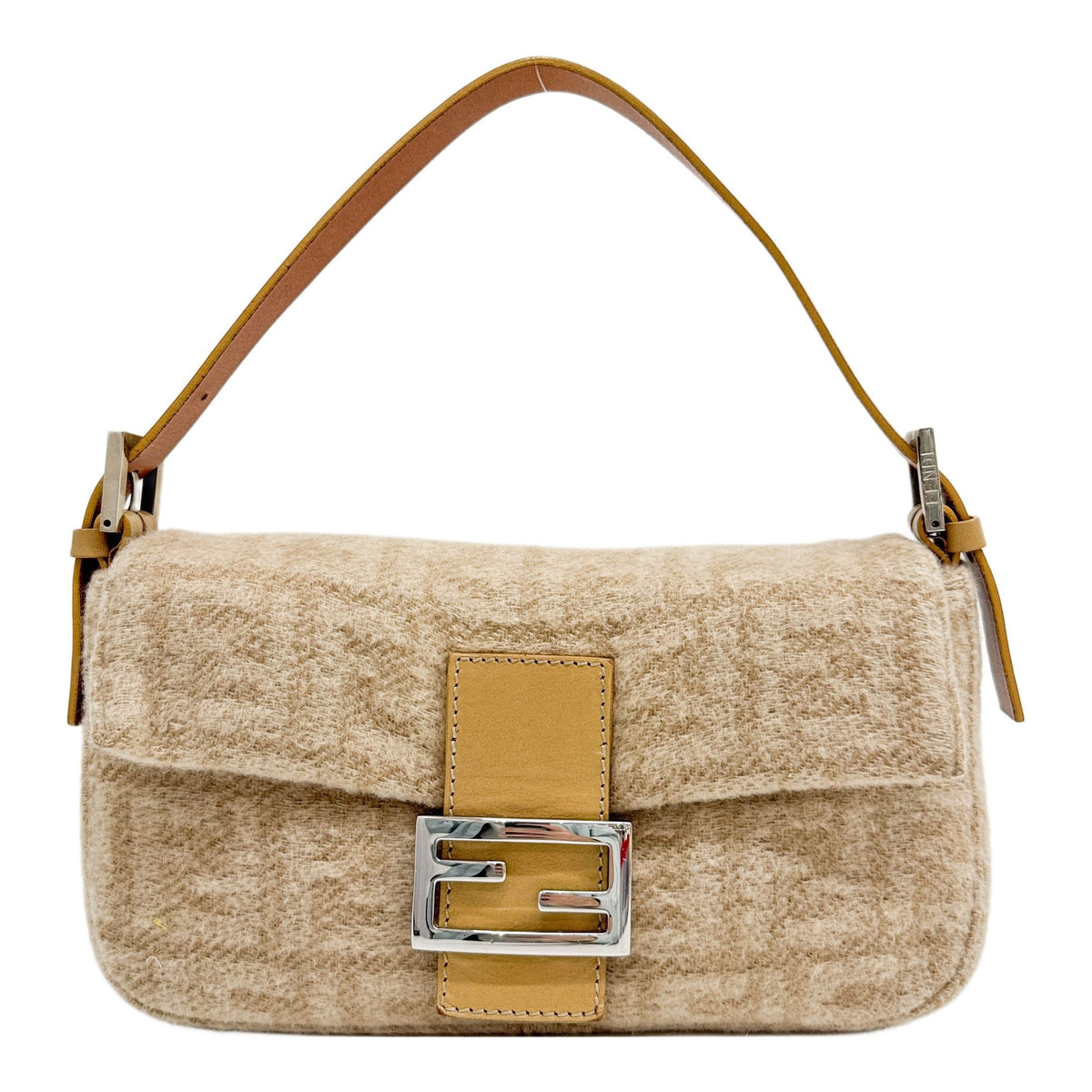 Baguette Beige Zucca Wool Shoulder Bag