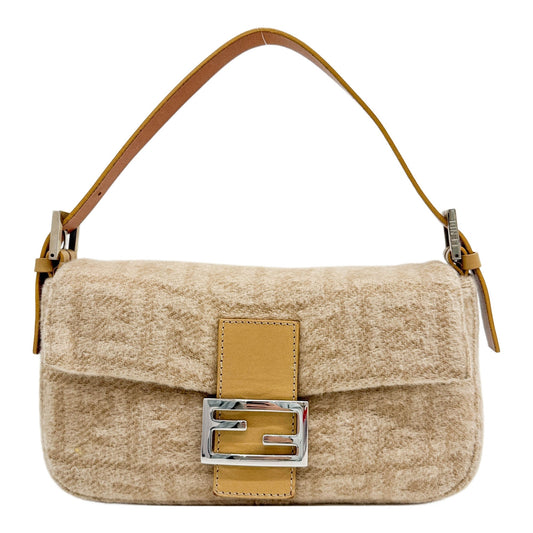 Baguette Beige Zucca Wool Shoulder Bag