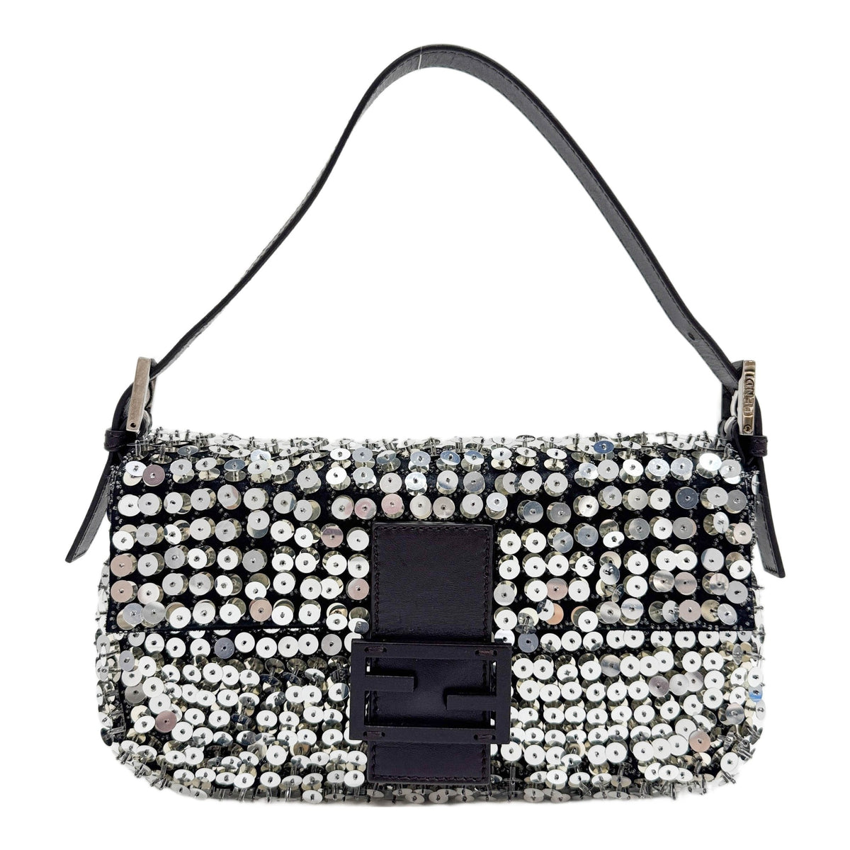 Baguette Silver Sequined Black Cotton Bag