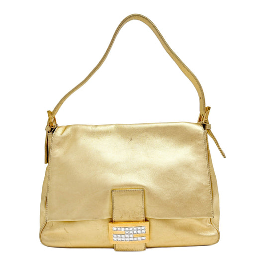 Mamma Baguette Metallic Gold Leather Shoulder Bag