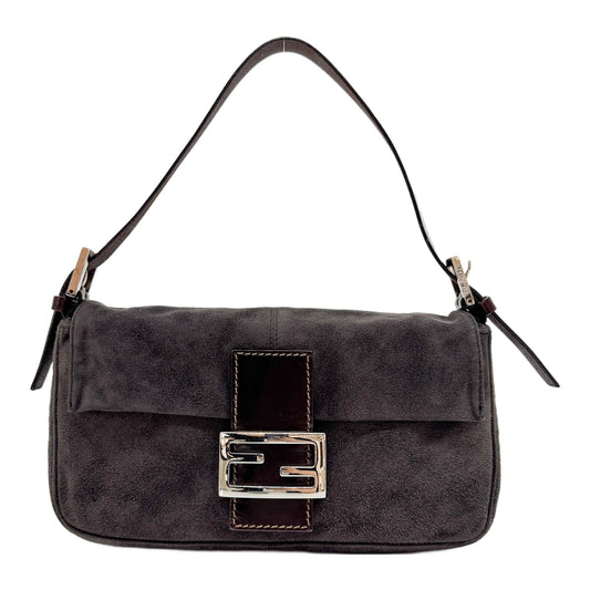 Baguette Charcoal Gray Suede Shoulder Bag