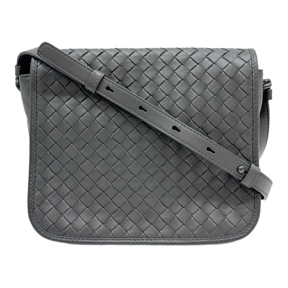 Intrecciato Flap Grey Leather Messenger Crossbody Bag