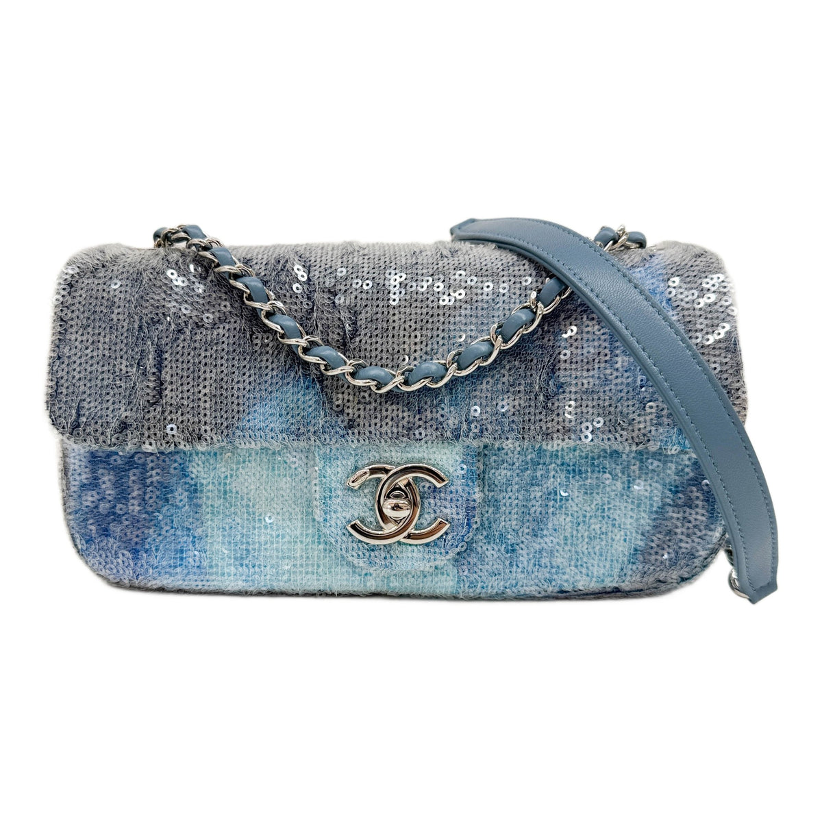 Mini Waterfall Classic Flap 2018 Blue Sequin Shoulder Bag