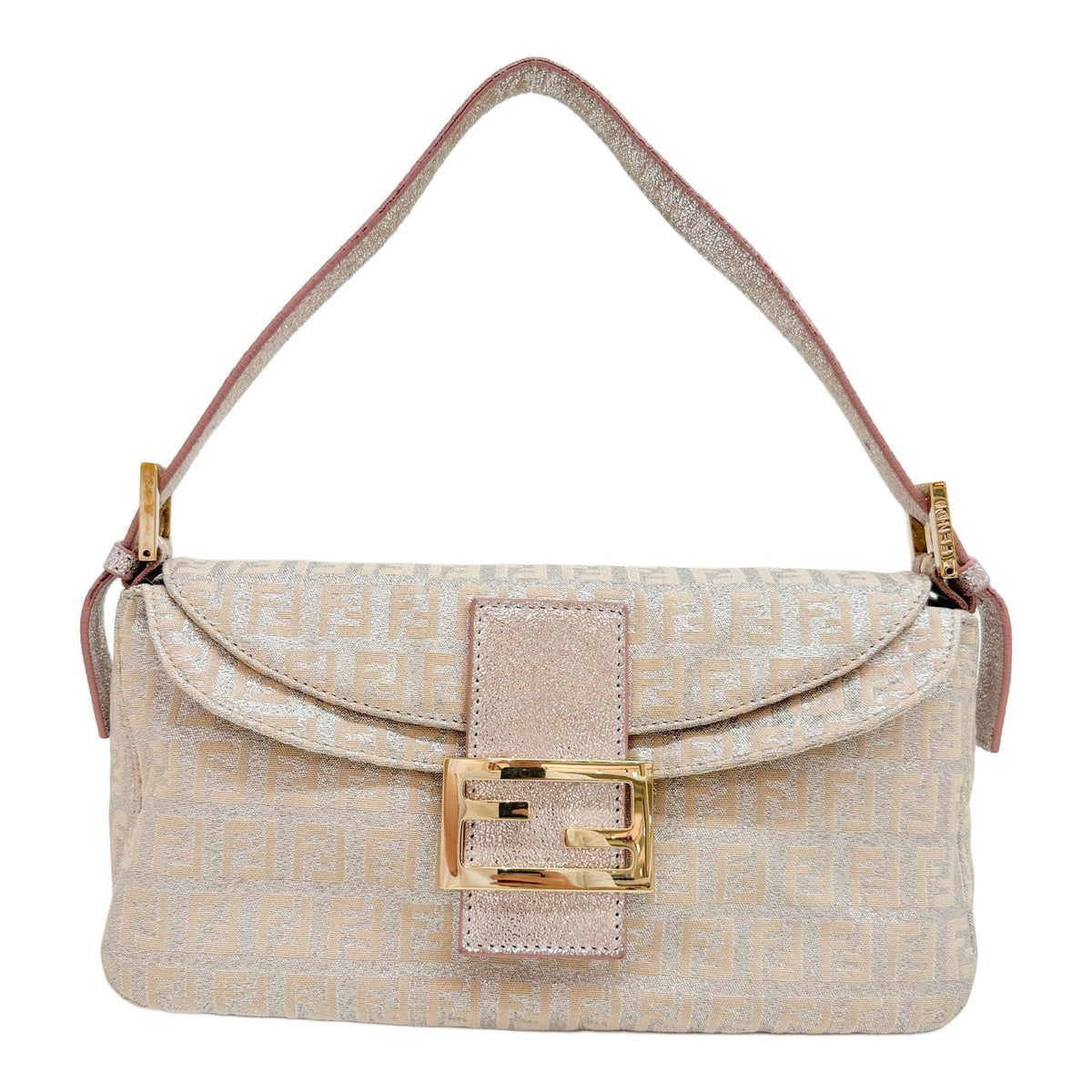 Baguette Metallic Silver Zucchino Canvas Shoulder Bag