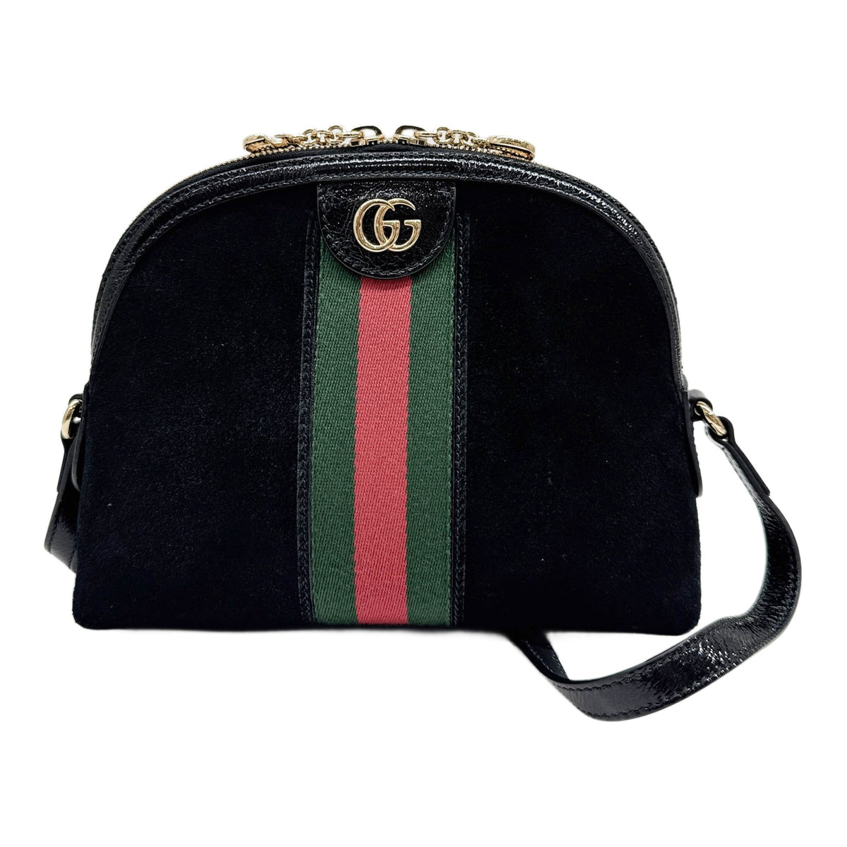 Small Ophidia Dome Black Suede Shoulder Bag