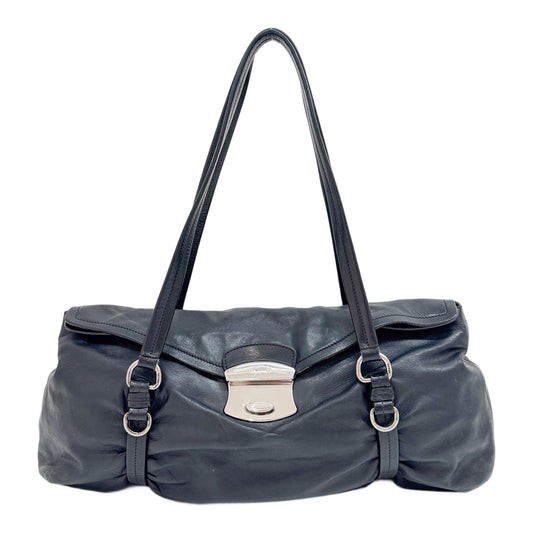 Easy Vitello Black Leather Shoulder Bag with Push-Lock Closure