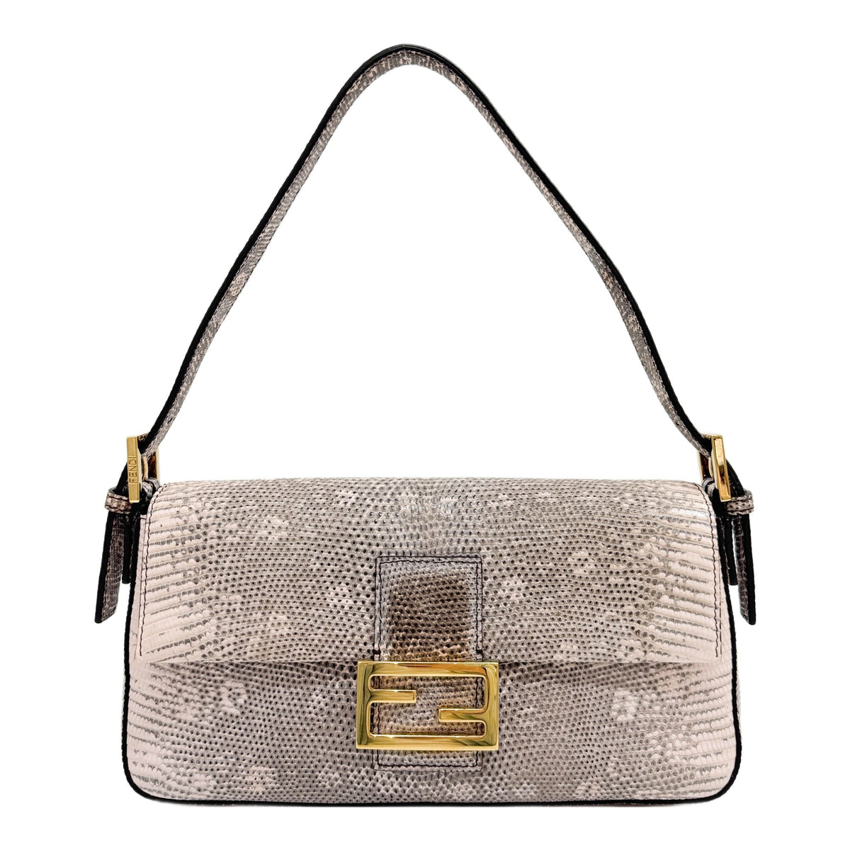 Baguette Re-Edition Beige Lizard Embossed Leather Shoulder Bag