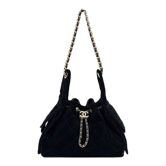 Small Chanel 25 2021-2026 Matelasse Black Suede Shoulder Bag