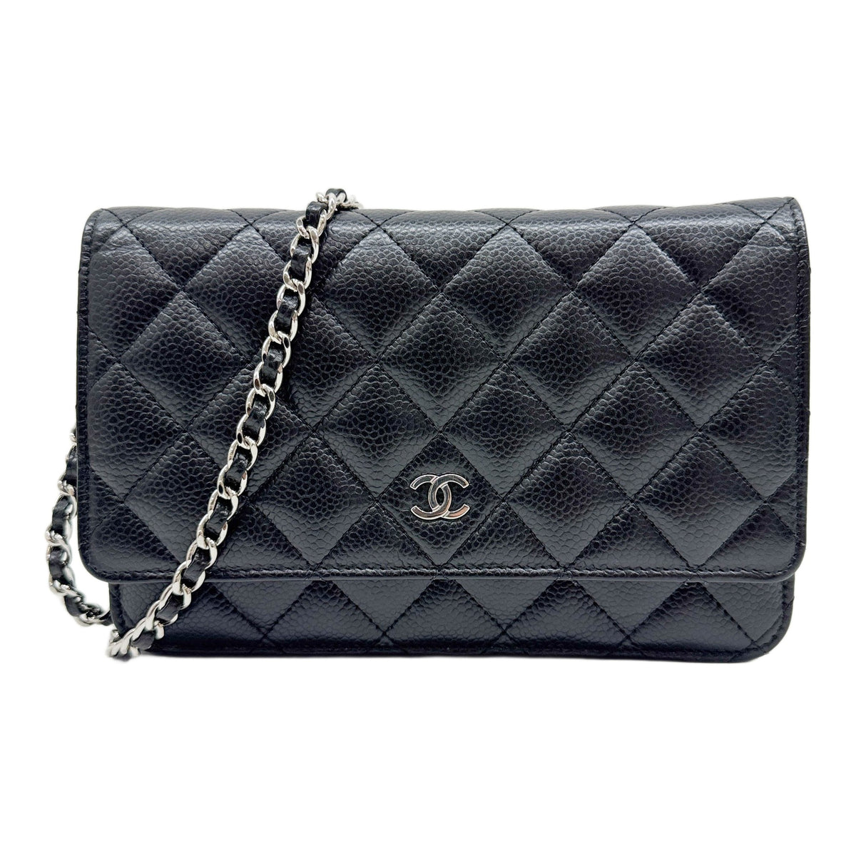 Trendy CC Wallet On Chain 2021-2026 Matelasse Black Caviar Leather Shoulder Bag