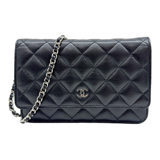 Trendy CC Wallet On Chain 2021-2026 Matelasse Black Caviar Leather Shoulder Bag