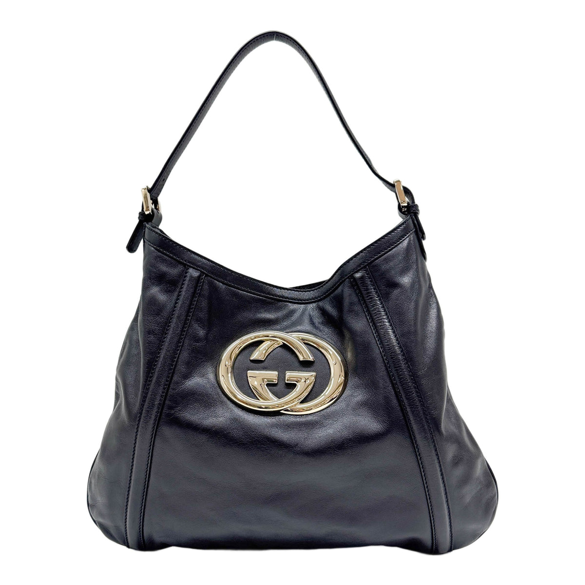Britt Hobo Silver Hardware Black Leather Shoulder Bag