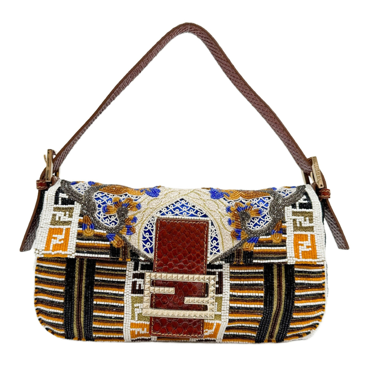 Baguette Multi-color Beads Lizard Strap Shoulder Bag