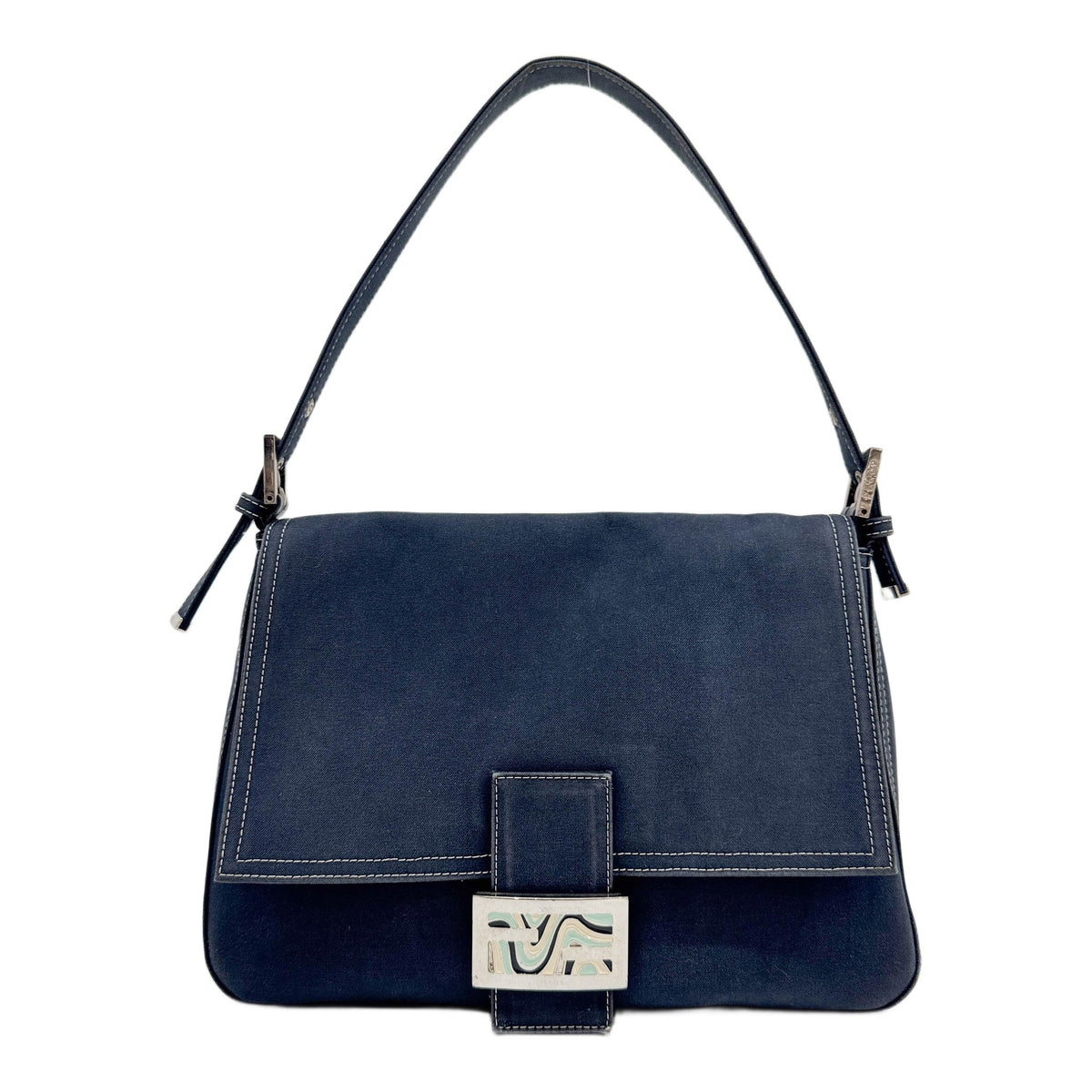 Mamma Baguette Navy Blue Canvas Shoulder Bag
