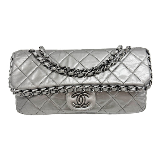 "Chain Me" Single Flap 2012 Matelasse Metallic Silver Aged Leather Shoulder Bag