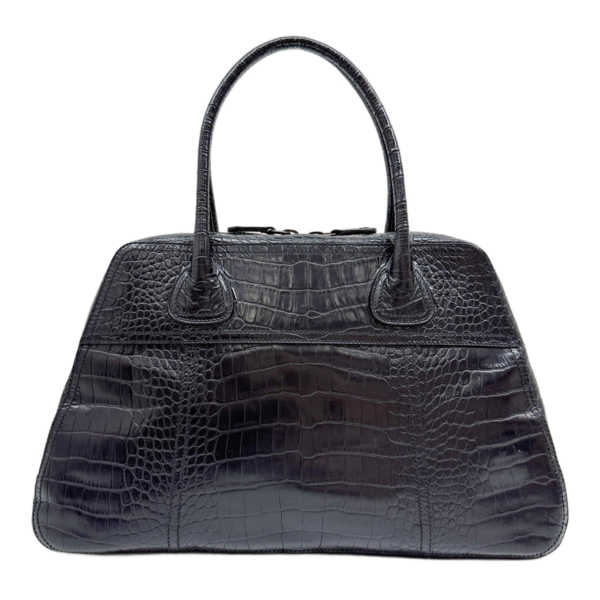 Crocodile Embossed Black Leather Handle Bag