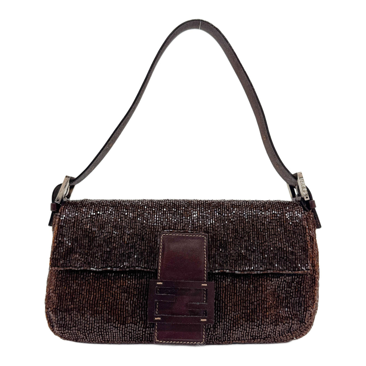 Baguette Dark Brown Bugle Beads Shoulder Bag