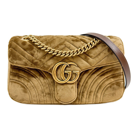 GG Marmont Flap Brown Velvet Shoulder Bag