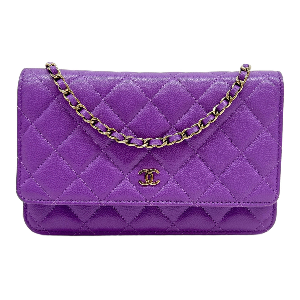 Classic Wallet On Chain 2021-2026 Matelasse Purple Caviar Leather Shoulder Bag