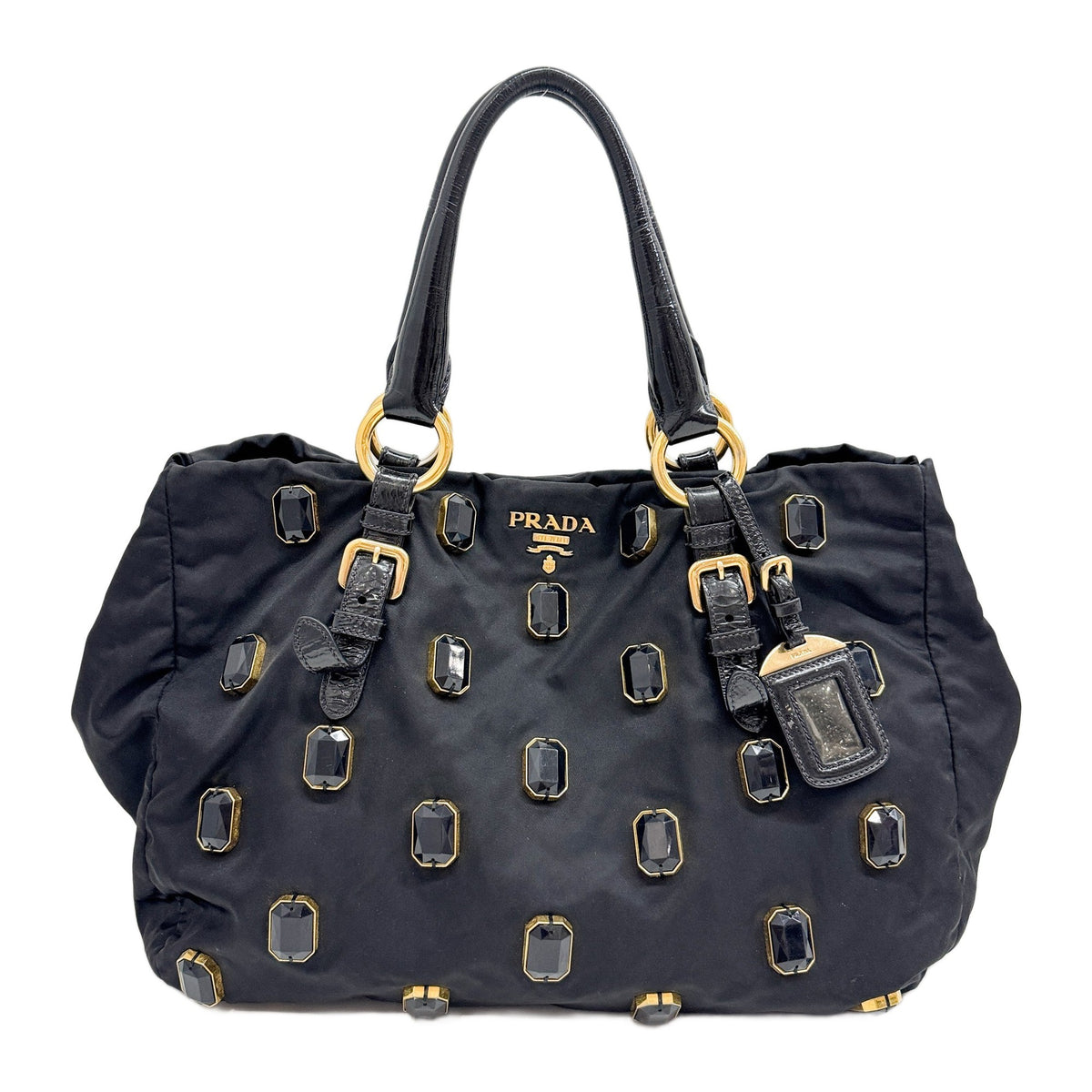 Tessuto Pietre Jeweled Black Nylon Shoulder Bag